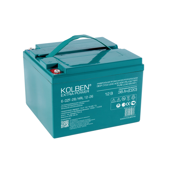 6-DZF-28 Универсальный тяговый аккумулятор KOLBEN EXTRA POWER 12В 38Ач C20