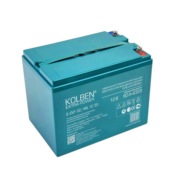 6-EVF-52 Универсальный тяговый аккумулятор KOLBEN EXTRA POWER 12В 60Ач C20