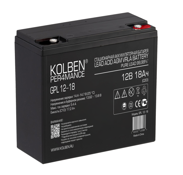 Аккумулятор KOLBEN PER4MANCE GPL 12-18  12В 18Ач 180x76x170 мм