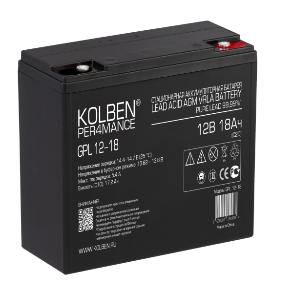 Аккумулятор KOLBEN PER4MANCE GPL 12-18  12В 18Ач 181x76x170 мм