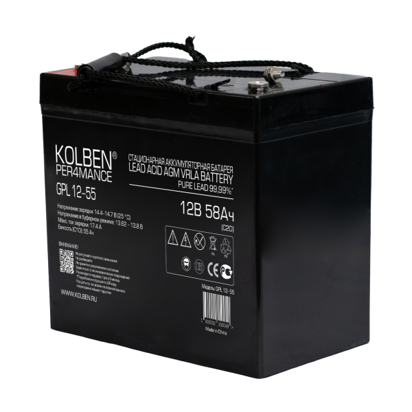 Аккумулятор KOLBEN PER4MANCE GPL 12-55  12В 55Ач 229x138x210 мм